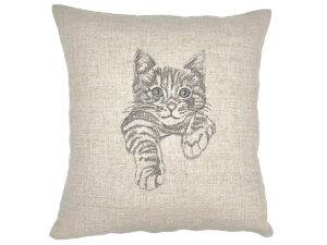 coussin brodé chat chaton tigré mignon