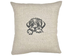 Coussin en lin artisanal brodé chien bichon frisé