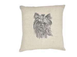 coussin en lin chien brodé Yorkshire terrier