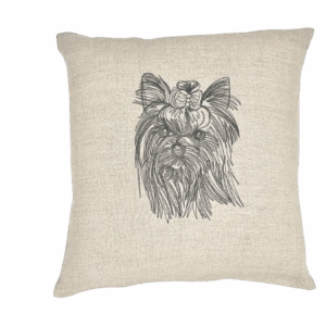 coussin en lin chien brodé Yorkshire terrier