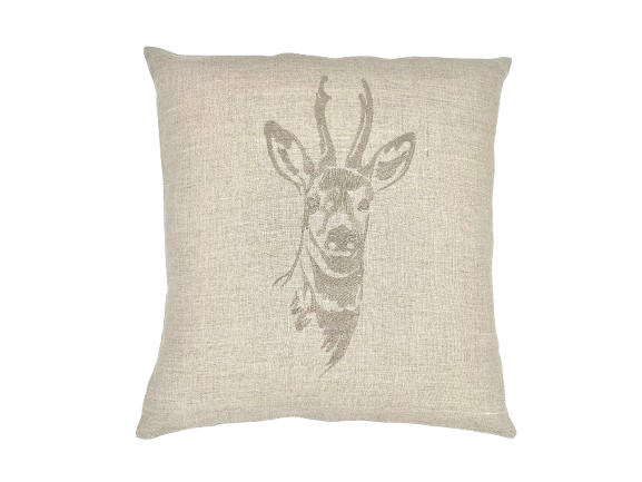 coussin brodé chevreuil en lin
